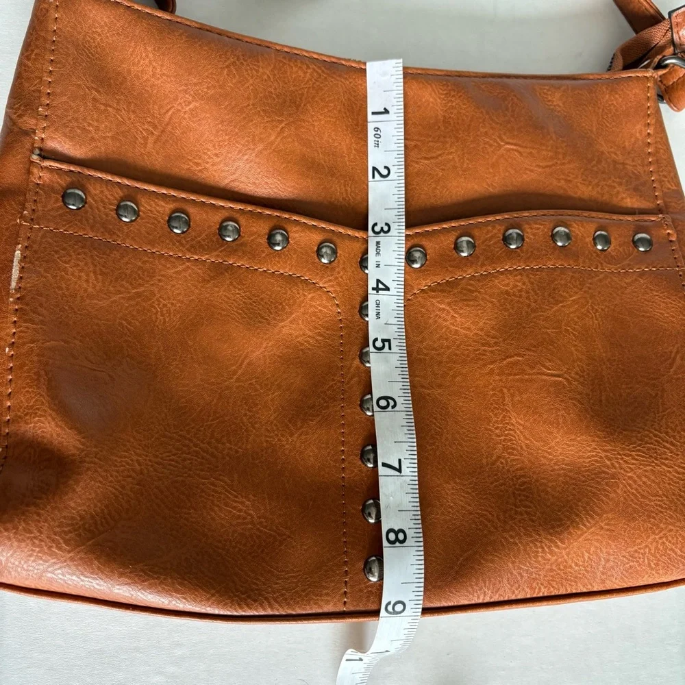Sam & Hadley Studded Tan Faux Leather Shoulder Bag